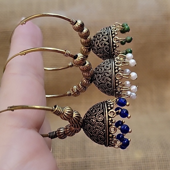 BEADED JHUMKA HOOP EARRINGS, Choice of Color - Picture 1 of 10
